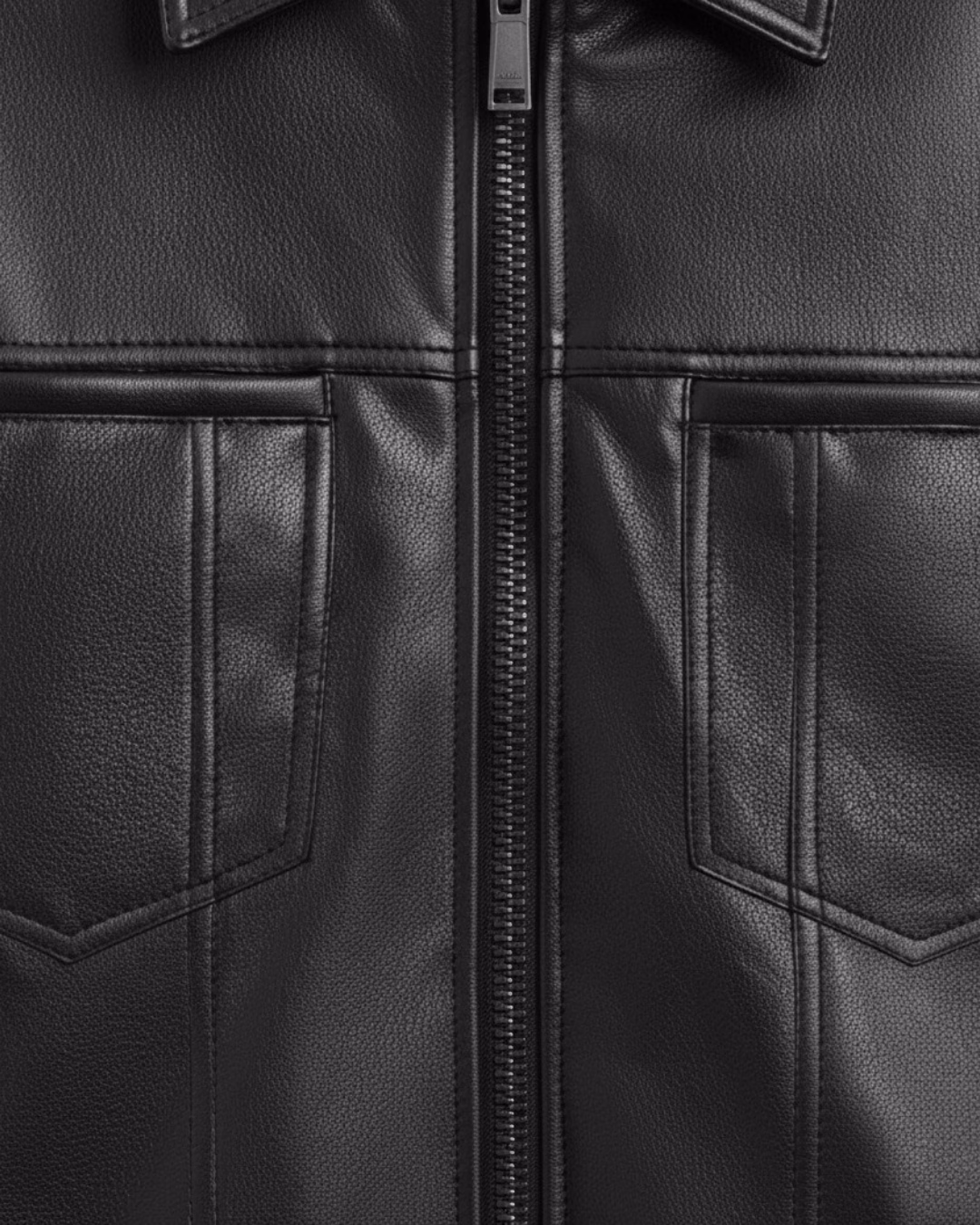 The Icon — Black Slim Collared, Premium Vegan Leather Jacket - Image 4